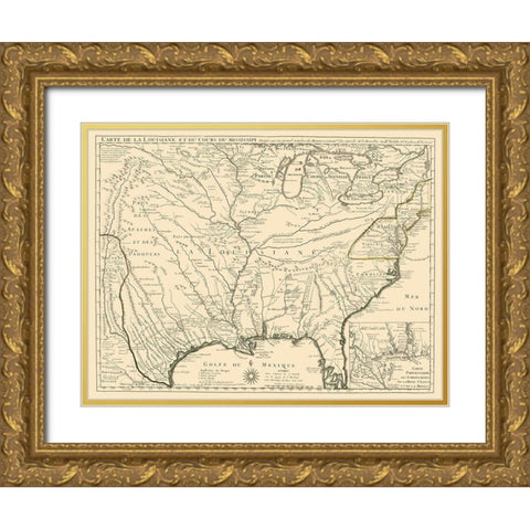 Louisiana and Surrounding Territories Gold Ornate Wood Framed Art Print with Double Matting by Delifle