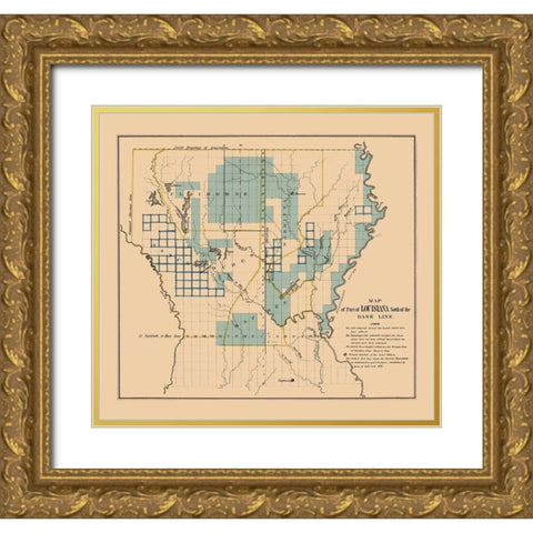 Louisiana Northern Survey Plat - 1836 Gold Ornate Wood Framed Art Print with Double Matting by Unknown