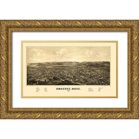 Amherst Massachusetts - Burleigh 1886  Gold Ornate Wood Framed Art Print with Double Matting by Burleigh