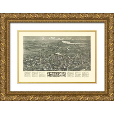 Amesbury Massachusetts - Bailey 1914  Gold Ornate Wood Framed Art Print with Double Matting by Bailey