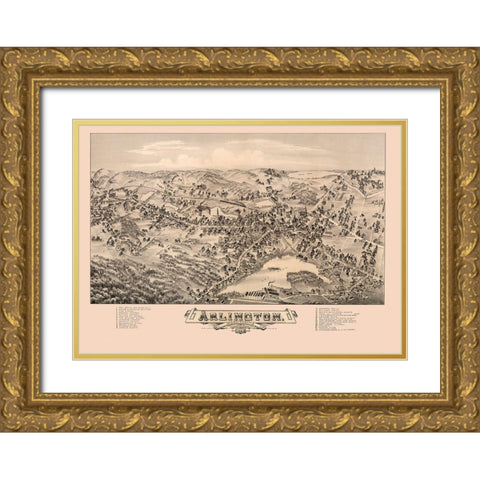 Arlington Massachusetts - Bailey 1884  Gold Ornate Wood Framed Art Print with Double Matting by Bailey