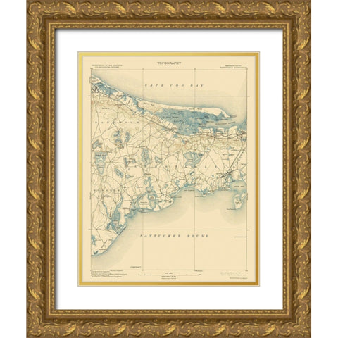 Barnstable Massachusetts Quad - USGS 1893 Gold Ornate Wood Framed Art Print with Double Matting by USGS