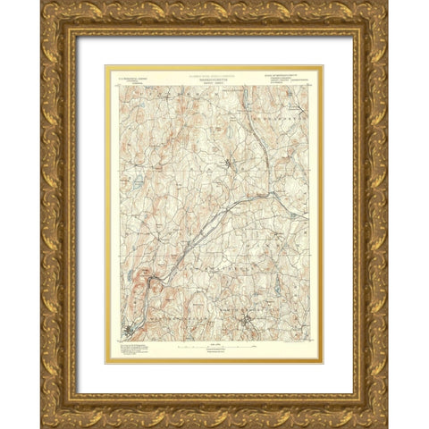 Barre Massachusetts Sheet - USGS 1890 Gold Ornate Wood Framed Art Print with Double Matting by USGS