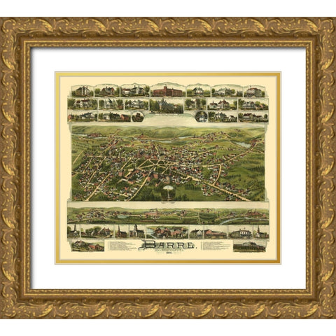 Barre Massachusetts - Bailey 1891  Gold Ornate Wood Framed Art Print with Double Matting by Bailey