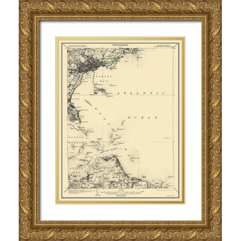 Boston Bay Massachusetts Quad - USGS 1903 Gold Ornate Wood Framed Art Print with Double Matting by USGS