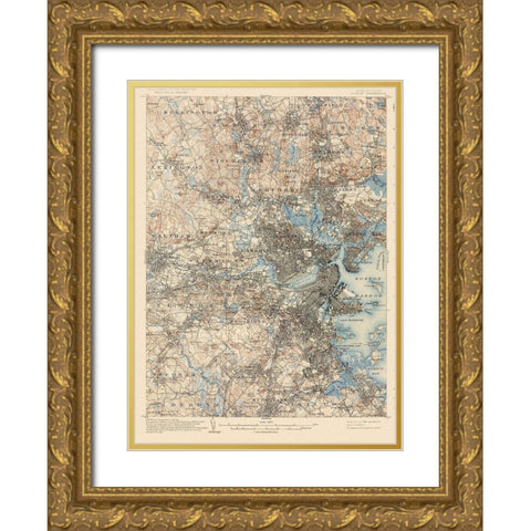 Boston Massachusetts Quad - USGS 1903 Gold Ornate Wood Framed Art Print with Double Matting by USGS