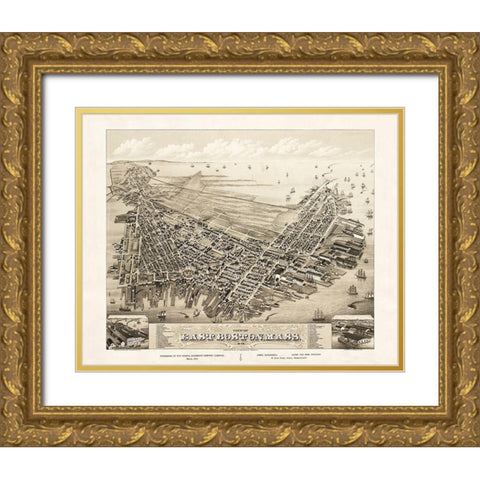 Boston East Massachusetts - Bailey 1879 Gold Ornate Wood Framed Art Print with Double Matting by Bailey