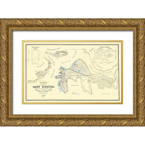 East Boston Massachusetts - Moore 1837 Gold Ornate Wood Framed Art Print with Double Matting by Moore