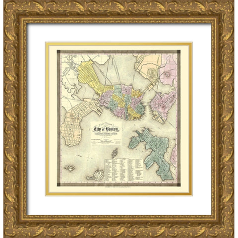 Boston Massachusetts - Dearborn 1839 Gold Ornate Wood Framed Art Print with Double Matting by Dearborn