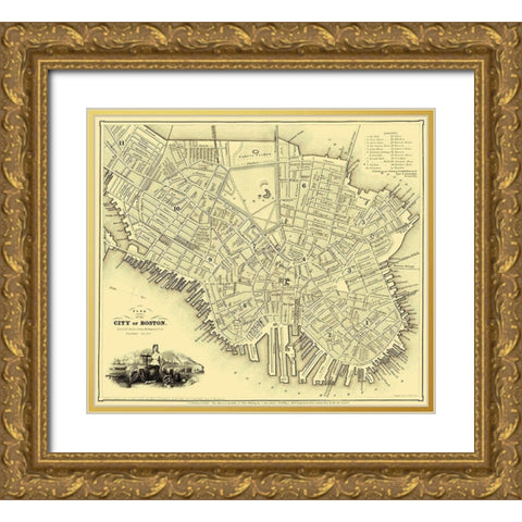 Boston Massachusetts - Dickinson 1844 Gold Ornate Wood Framed Art Print with Double Matting by Dickinson