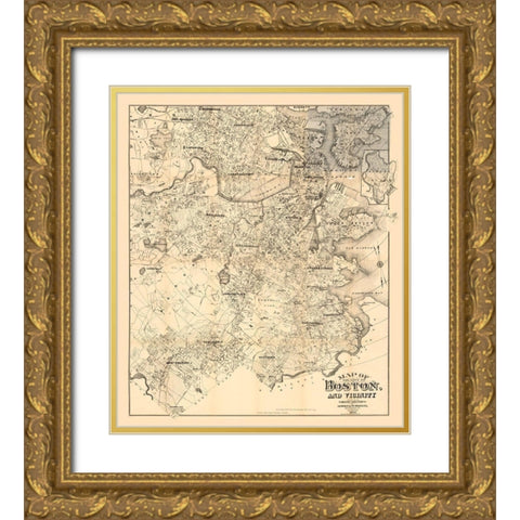 Boston Massachusetts - Murdock 1907 Gold Ornate Wood Framed Art Print with Double Matting by Murdock