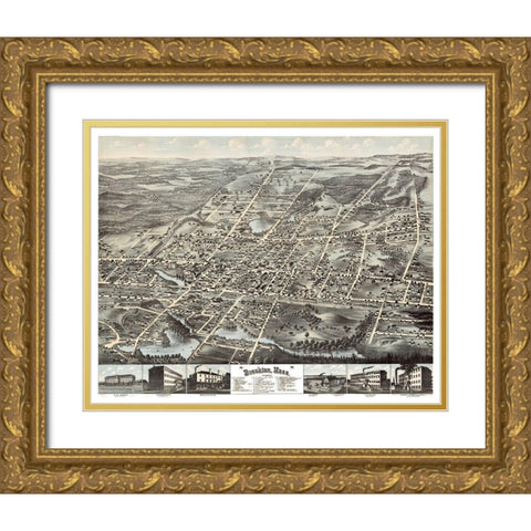 Brockton Massachusetts -1878 Gold Ornate Wood Framed Art Print with Double Matting by Unknown