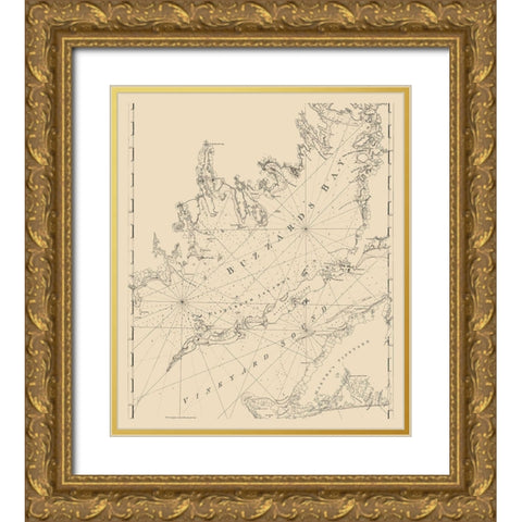 Buzzards Bay, Vineyard Sound - 1776 Gold Ornate Wood Framed Art Print with Double Matting by Unknown