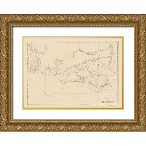 Cape Cod, Narragansett Bay - Des Barres 1779 Gold Ornate Wood Framed Art Print with Double Matting by Des Barres