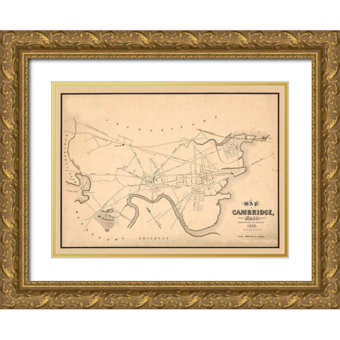 Cambridge Massachusetts - Hayward 1838 Gold Ornate Wood Framed Art Print with Double Matting by Hayward
