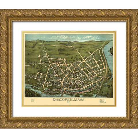 Chicopee Massachusetts - Brimner 1878 Gold Ornate Wood Framed Art Print with Double Matting by Bremner