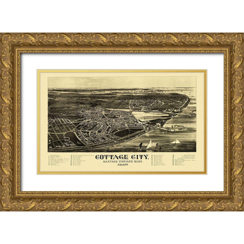 Cottage City Marthas Vinyard Massachusetts Gold Ornate Wood Framed Art Print with Double Matting by Welcke