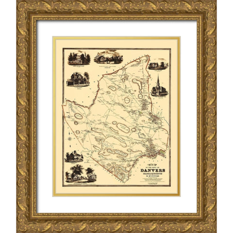 Danvers Massachusetts Landowner - Friend 1852 Gold Ornate Wood Framed Art Print with Double Matting by Friend