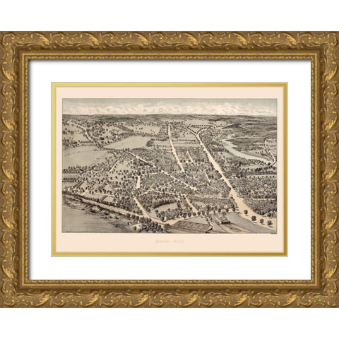Dedham Massachusetts -1876 Gold Ornate Wood Framed Art Print with Double Matting by Unknown