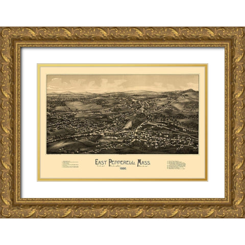 East Pepperell Massachusetts - Burleigh 1886  Gold Ornate Wood Framed Art Print with Double Matting by Burleigh