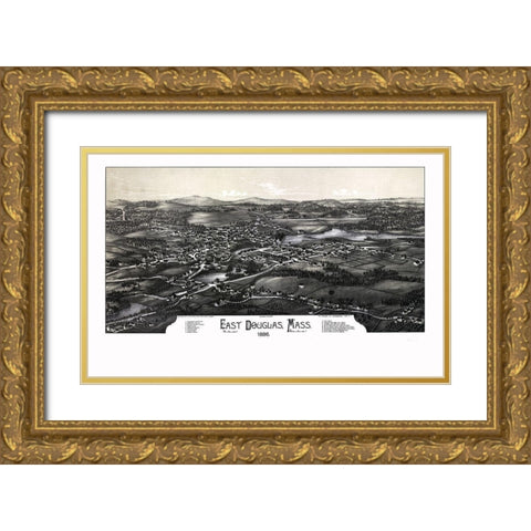 East Douglas Massachusetts - Burleigh 1886  Gold Ornate Wood Framed Art Print with Double Matting by Burleigh