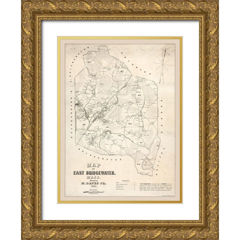 East Bridgewater Massachusetts - Bates 1848  Gold Ornate Wood Framed Art Print with Double Matting by Bates
