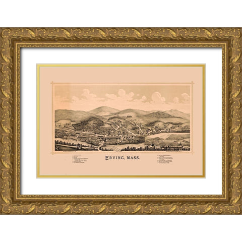 Erving Massachusetts - Burleigh 1891  Gold Ornate Wood Framed Art Print with Double Matting by Burleigh