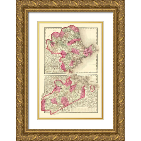 Essex  Norfolk Massachusetts - Walling 1871 Gold Ornate Wood Framed Art Print with Double Matting by Walling