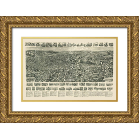 Fitchburg Massachusetts - Bailey 1915  Gold Ornate Wood Framed Art Print with Double Matting by Bailey