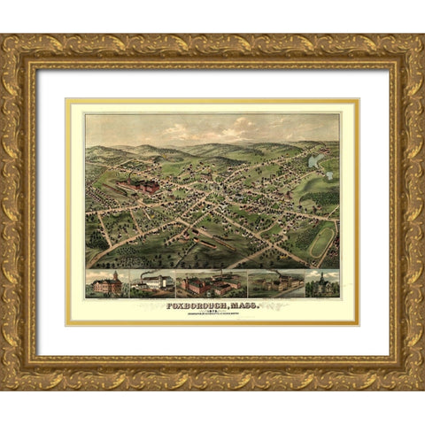 Foxborough Massachusetts - Bailey 1879  Gold Ornate Wood Framed Art Print with Double Matting by Bailey