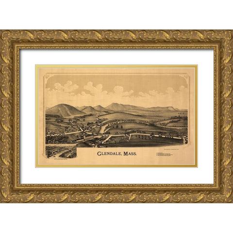 Glendale Massachusetts - Burleigh 1890  Gold Ornate Wood Framed Art Print with Double Matting by Burleigh