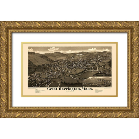 Great Barrington Massachusetts - Burleigh 1884  Gold Ornate Wood Framed Art Print with Double Matting by Burleigh