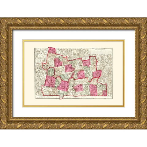 Hampshire  Hampden Massachusetts - Walling 1871 Gold Ornate Wood Framed Art Print with Double Matting by Walling