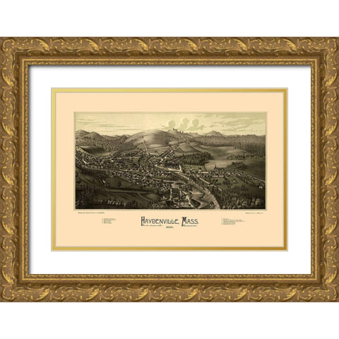 Haydenville Massachusetts - Burleigh 1886  Gold Ornate Wood Framed Art Print with Double Matting by Burleigh