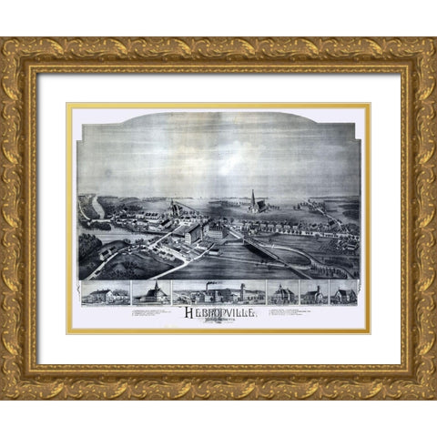 Hebronville Massachusetts - Bailey 1891  Gold Ornate Wood Framed Art Print with Double Matting by Bailey