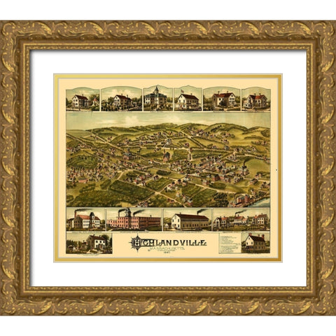 Highlandville Massachusetts - Bailey 1887  Gold Ornate Wood Framed Art Print with Double Matting by Bailey