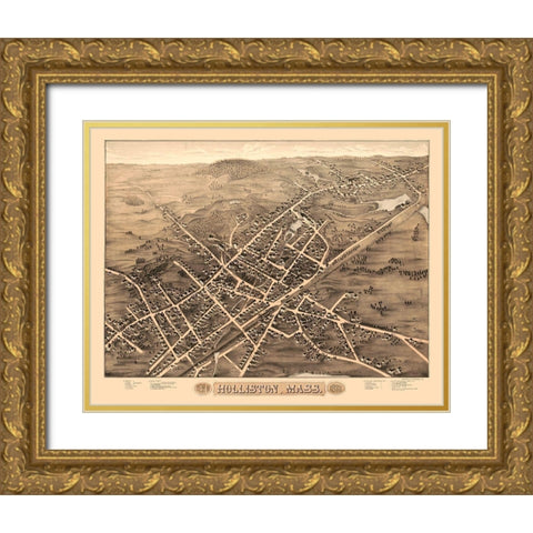 Holliston Massachusetts - Brenner 1878  Gold Ornate Wood Framed Art Print with Double Matting by Brenner