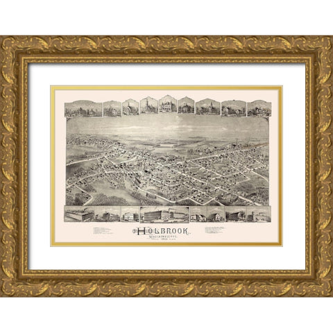 Holbrook Massachusetts -1892 Gold Ornate Wood Framed Art Print with Double Matting by Unknown