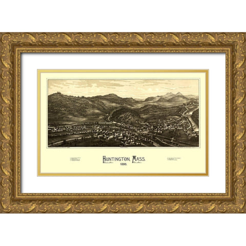 Huntington Massachusetts - Burleigh 1886  Gold Ornate Wood Framed Art Print with Double Matting by Burleigh