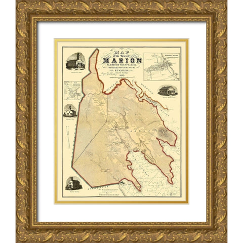 Marion Massachusetts - Walling 1855 Gold Ornate Wood Framed Art Print with Double Matting by Walling