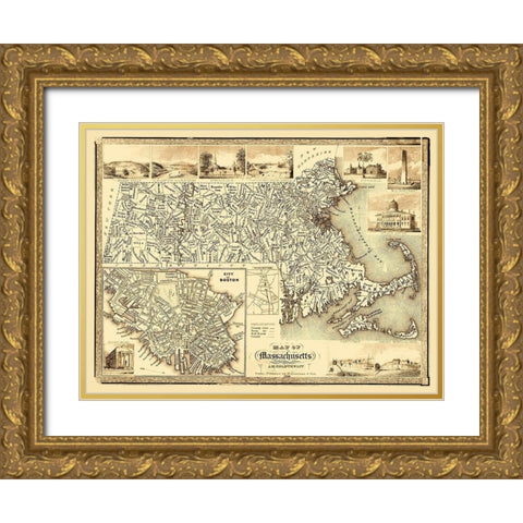 Massachusetts - Goldthwait 1838 Gold Ornate Wood Framed Art Print with Double Matting by Goldthwait