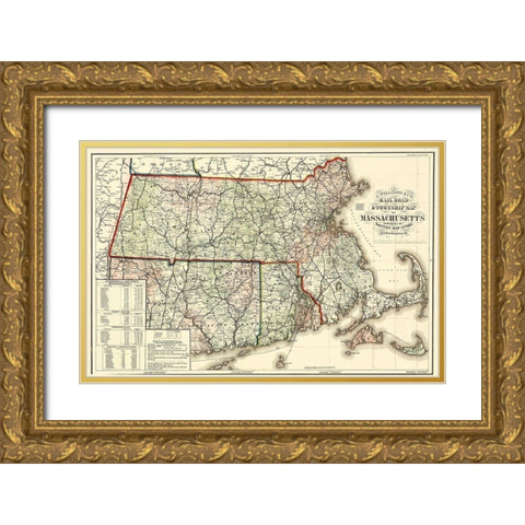 Massachusetts - William 1879 Gold Ornate Wood Framed Art Print with Double Matting by William