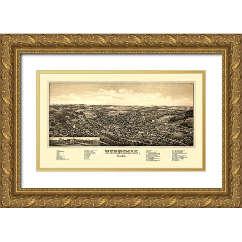 Merrimac Massachusetts - Norris 1889  Gold Ornate Wood Framed Art Print with Double Matting by Norris