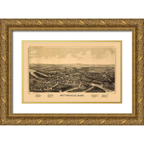 Mittineague Massachusetts - Burleigh 1889  Gold Ornate Wood Framed Art Print with Double Matting by Burleigh