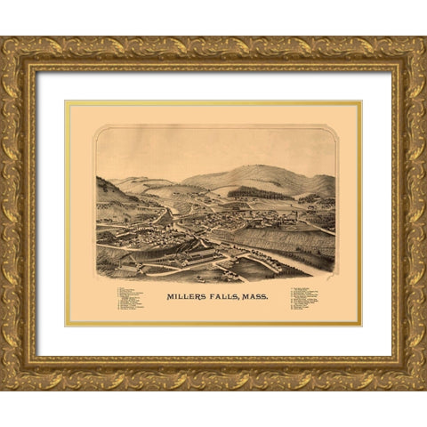 Millers Falls Massachusetts -1880 Gold Ornate Wood Framed Art Print with Double Matting by Unknown