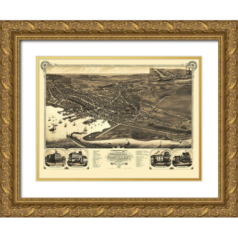 Nantucket Massachusetts - Stoner 1881 Gold Ornate Wood Framed Art Print with Double Matting by Stoner