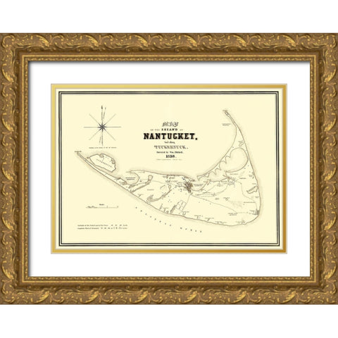 Nantucket Island Massachusetts - Bouve 1838 Gold Ornate Wood Framed Art Print with Double Matting by Bouve