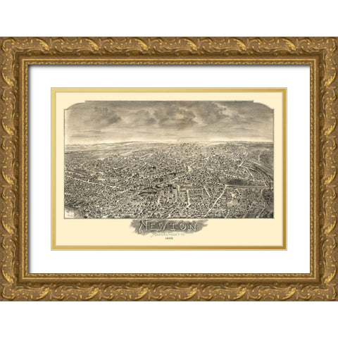 Newton Massachusetts - Bailey 1897 Gold Ornate Wood Framed Art Print with Double Matting by Bailey