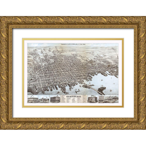 New Bedford Massachusetts - Wing 1876  Gold Ornate Wood Framed Art Print with Double Matting by Wing
