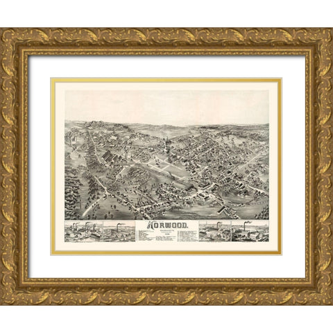 Norwood Massachusetts - Morrills 1882  Gold Ornate Wood Framed Art Print with Double Matting by Morrills